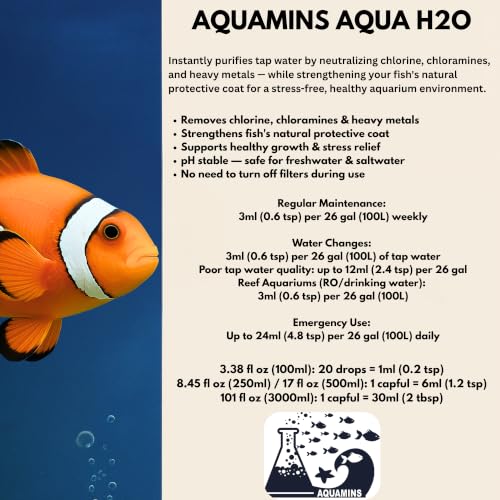 Aqua H2O Aquarium Water Conditioner - 100ml / 3.38 fl oz - Supports Fish Protective Coat & Natural Well-Being - Safe for Freshwater & Saltwater Tanks - size: 100ml/3.38fl oz