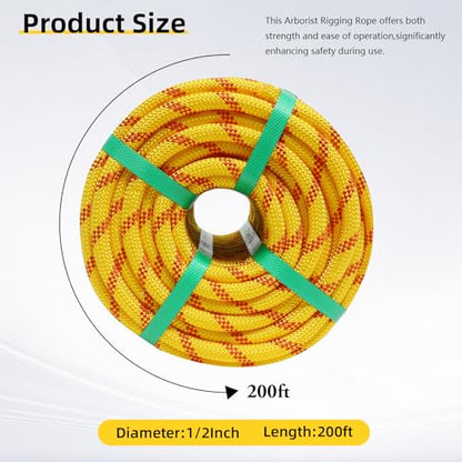 Arborist Rope, 1/2 Inch x 200 Feet Double Braided Climbing Rope Polyester for Outdoor, Climbing, Hiking, Swing, Tree Work, Halyard, Sailing etc(Yellow) - size: 1/2 Inch 200FT Yellow
