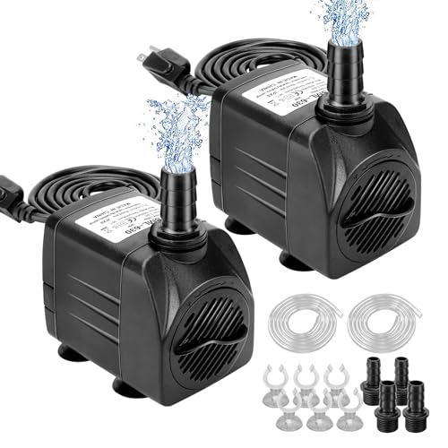 GROWNEER 2 Packs 550GPH Submersible Pump 30W Ultra Quiet Fountain Water Pump, 2000L/H, with 7.2ft High Lift, 3 Nozzles, 4.9 Feet Tubing for Aquarium, Fish Tank, Pond, Hydroponics, Statuary - size: 8.2x5.7in