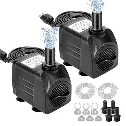 GROWNEER 2 Packs 550GPH Submersible Pump 30W Ultra Quiet Fountain Water Pump, 2000L/H, with 7.2ft High Lift, 3 Nozzles, 4.9 Feet Tubing for Aquarium, Fish Tank, Pond, Hydroponics, Statuary - size: 8.2x5.7in