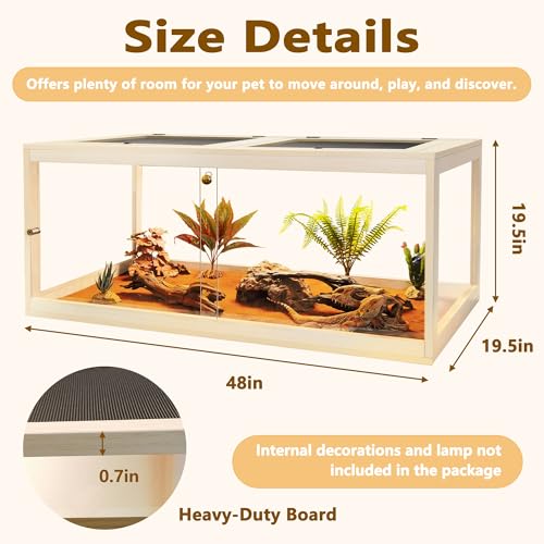 81 Gallon Reptile Terrarium Tank 48 Inch Lizard Tank Bearded Dragon Tank with Metal Mesh Roof Door, Snake Tank with Lock Design, 48" Length - color: Oak, size: 81 Gallons