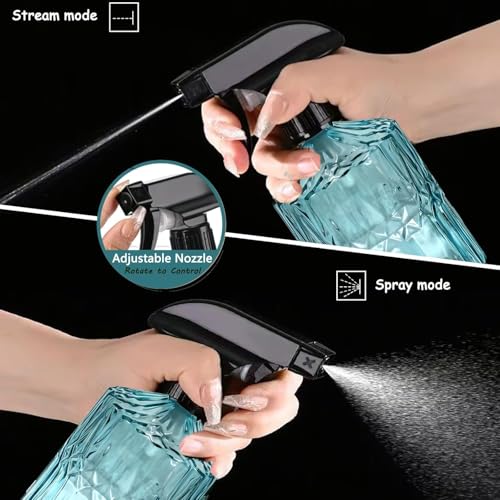 2pack Glass Plant Mister Spray Bottle 360° Nozzle for Hair Cleaning Blue | 3 spray modes, fine dew-like mist, thick glass, visible water level, 15oz Mister Spray Bottles for cleaning hair pets - color: Blue