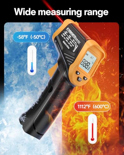 Eventek Infrared Thermometer Gun, -58°F to 1112°F Laser Thermometer Temperature Gun, IR Temp Gun for Cooking, Pizza Oven Accessories, Griddle, AC, Barbecue, Air, Fridge, Engine, Kitchen