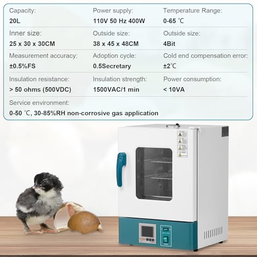 PioneerWorks Lab Incubator 20L RT 0-65℃ Incubator Scientific Digital Incubator PID Temperature Control, Microbiological Laboratory Incubator for Culture Seed Medical Science Germination