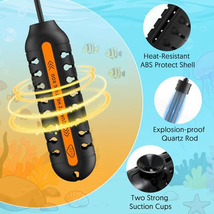 QZQ Aquarium Heater, 100W Adjustable Fish Tank Heater with Digital Display | External Temperature Controller, Submersible Turtle Tank Heater - size: 100W