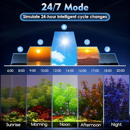 AQQA LED Aquarium Light, 24/7 Mode High Lumen Full Spectrum Fish Tank Light | DIY Mode, Adjustable Timer/Brightness, Extendable Bracket, Memory Function, IP68 Waterproof, Fits for 12–18 Inch Tanks - size: For 12'' - 18'' Tank