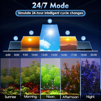AQQA LED Aquarium Light, 24/7 Mode High Lumen Full Spectrum Fish Tank Light | DIY Mode, Adjustable Timer/Brightness, Extendable Bracket, Memory Function, IP68 Waterproof, Fits for 12–18 Inch Tanks - size: For 12'' - 18'' Tank