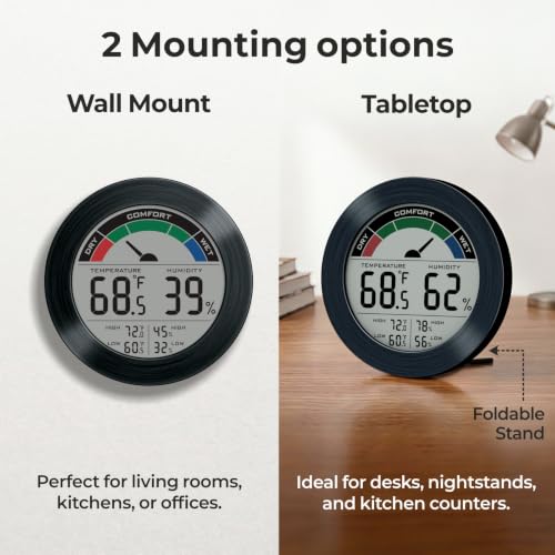 Digital Hygrometer Indoor Thermometer Humidity Meter Room Temperature Humidity Monitor, Metal Frame with Brushed Stainless Finish, DM9442 (Black Stainless) - color: Black Stainless