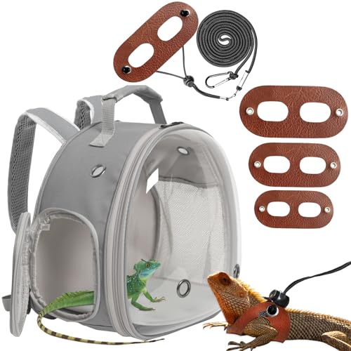 Leopard Gecko Travel Carrier,Bearded Dragon Travel Backpack with Harness and Leash Set,Space Capsule Clear Bubble Window Astronaut Reptile Carrier Backpack, Airline Approved - color: Grey