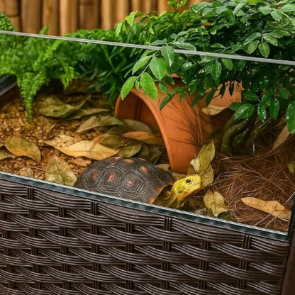 Large Tortoise Habitat Tank with Drainage & Glass Pool,Turtle Habitat Tank | Indoor / Outdoor Reptile Habitat,Aquatic & Terrestrial Turtle Terrarium with Wheels,Ideal for Pet Turtles,Reptile Enclosure