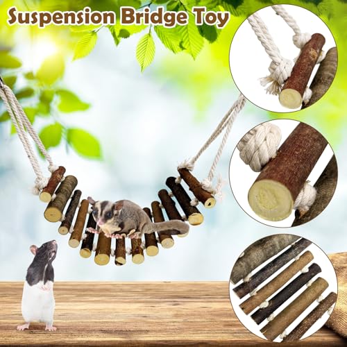 BNOSDM Sugar Glider Climbing Toys 2 Pack Nature Wood Rope Ladder Hanging Sugar Glider Bridge Cage Accessories for Mice Rat Hamster Gerbil Chinchilla