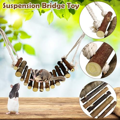 BNOSDM Sugar Glider Climbing Toys 2 Pack Nature Wood Rope Ladder Hanging Sugar Glider Bridge Cage Accessories for Mice Rat Hamster Gerbil Chinchilla
