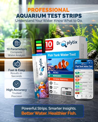 Digital Aquarium Water Test Kit, App-Enabled 10-in-1 Fish Tank Test Kit for Freshwater & Saltwater, Aquarium Test Strips for Fish Tanks, Reef, pH, Ammonia, Nitrate, Nitrite, GH, KH, Chlorine