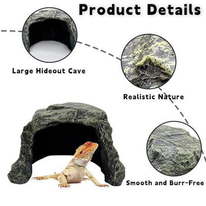 BNOSDM Reptile Hideout,Tortoise Hide Cave,Resin Rock,Bearded Dragon Hideaway,Turtle Basking Platform,Reptiles Habitat Decor Tank Accessories for Lizards Gecko Snakes Chameleon Frogs