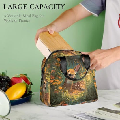 Rustic Deer And Flower Lunch Bag for Women Men | Insulated Lunch Box Leakproof Food Meal Containers Reusable Foldable 6L Capacity Lunch Tote Bags for Work Picnic Travel - color: style-18