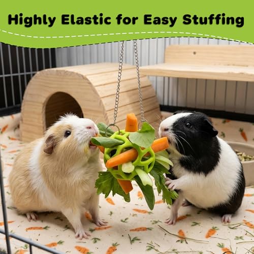 Feeder Ball with Chain for Rabbits Hamsters Turtles Reptile Enrichment Toy | 2 Pack, Durable Silicone Ball, Stainless Steel Chain, Foraging Toy, Hay Vegetable Holder, for Reptile Enclosure & Habitats