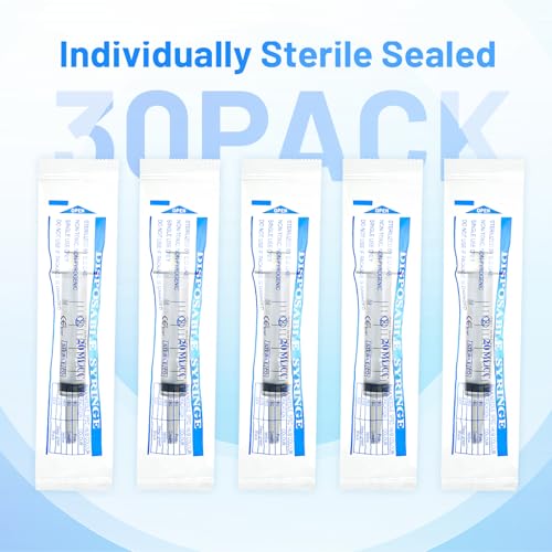 20ml Plastic Syringe with Cap, Large Syringes without Needle for Liquid, Scientific Labs, Measurement, Pet Feeding ,Ink Refilling ,Oil or Glue Applicator, Individually Wrapped (30 Pack) - style: 20ml