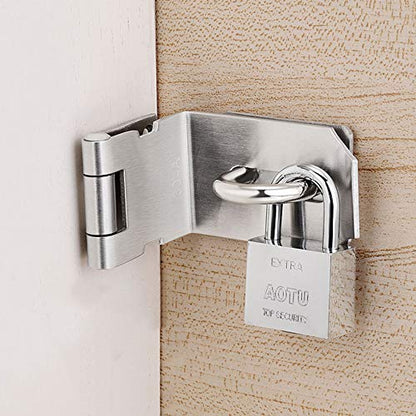 JQK Door Hasp Latch 90 Degree, Stainless Steel Safety Angle Locking Latch for Push/Sliding/Barn Door, 1.5mm Thickness Matte Black, 4 Inch, DH901-PB - size: 4Inch-Black-90degree
