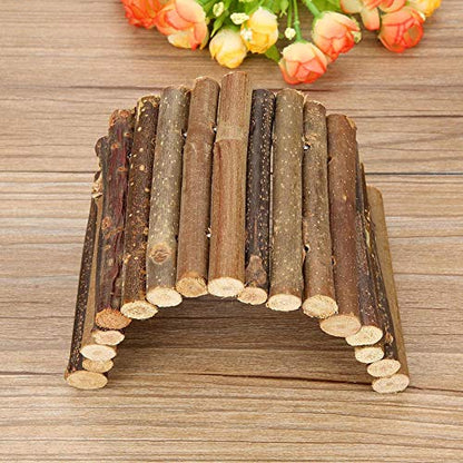 Fdit Pet Ladder Bridge Bend Wooden Hamster Wood Ladder Living Fence Suspension Bridge Exercise Chew Toy for Reptile Rodents Small Animals(Small)