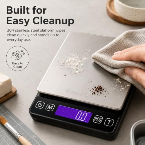 KitchenTour Digital Kitchen Gram Scale - 3000g/0.1g - High Accuracy Precision Food Scale with 9 Units(g/oz/ml/lb/lb:oz/gn/ozt/DWT/ct) - Meat Scale with Back-Lit LCD Display(Batteries Included) - color: Black, size: 3000g/0.1g