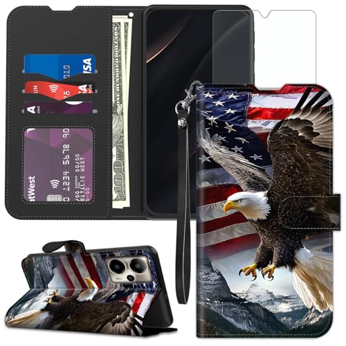 for Cricket Outlast 5G 2024 Wallet case with RFID Blocking Credit Card Holder Kickstand, Folio Flip PU Leather Shockproof Protective Cover for AT&T Motivate Pro 5G, Eagle Flag - color: Eagle Flag