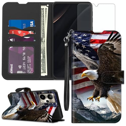 for Cricket Outlast 5G 2024 Wallet case with RFID Blocking Credit Card Holder Kickstand, Folio Flip PU Leather Shockproof Protective Cover for AT&T Motivate Pro 5G, Eagle Flag - color: Eagle Flag