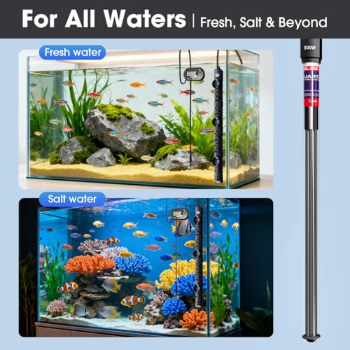 MQ Submersible Aquarium Heater Auto Thermostat, 300W Fish Tank Heater for 35-60 Gallon with LCD Digital Aquarium Thermometer, Shatter-Proof and Blast-Proof - size: 300W for 35-60 Gallon