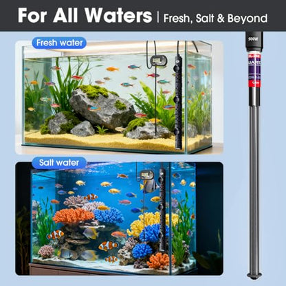 MQ Submersible Aquarium Heater Auto Thermostat, 300W Fish Tank Heater for 35-60 Gallon with LCD Digital Aquarium Thermometer, Shatter-Proof and Blast-Proof - size: 300W for 35-60 Gallon
