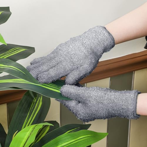 Patelai 3 Pairs Microfiber Dusting Gloves for Plants Leaf, Medium | Dark Blue, Gray, Khaki,Plant Cleaning Gloves, Reusable Washable Gloves,House Furniture Blinds Dusting - color: Dark Blue, Gray, Khaki, size: Medium