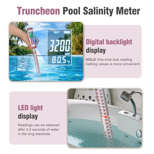Salt Meter for Pools Truncheon Salinity Tester for Pool & Spa | Saltwater pool test kit for Swimming Pool,Spa, Hot Tub Freshwater Fish Tank - color: White salinity meter