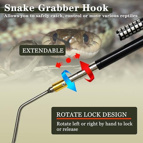 64 inch Snake Hook, Professional Reptile Catcher Handling Tool, Stainless Steel Retractable Pole | Pick-up Handling Tool Kit, For Catching Snakes, For Controlling Snakes, For Moving Snakes - color: BLACK