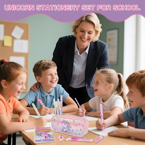 Ulema 41Pcs Cute Unicorn Stationery Set Birthday Gifts for Girls Back to School and Classroom Rewards Office Supplies with Unicorn Stuffs with Kawaii pencils,Keychain etc. - style: Unicorn