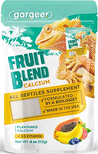 4oz All Reptile Calcium+D3+Fruits Blend, Ultrafine, Made in USA | Fruit-flavored calcium dust with D3! Organic banana, papaya, mango & blueberry boost flavor & stick to feeder bugs