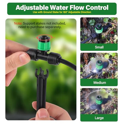 Kalolary 30Pcs Push-to-Fit Drip Irrigation Emitters for 1/4" Tubing | Adjustable 360 Degree Vortex Drip Emitters,Irrigation Dripper Sprinklers with 6PCS Plugs for Garden Irrigation System(Green) - size: 1/4” Push-to-Connect Tee- Vortex- 30P Green