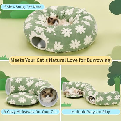 Pesen Cat Tunnel Bed with Soft Cushion for Indoor Cats and Kittens | Interactive Pet Toy Encourages Exploration, Supports Natural Instincts and Bonding for Cats, Small Dogs and Rabbits