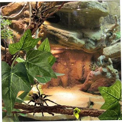 Reptile Branch 2PCS 17 Inch Realistic Reptile Vines with Leaves and Suction Cup Bendable Fake Terrarium Branches for Reptiles Tank Accessories for Snake Lizard Bearded Dragons Gecko Climbing