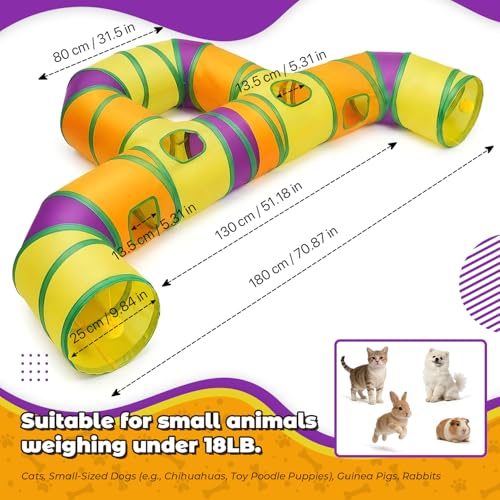 Cat Tunnel for Indoor Cats Large, Collapsible Cat Playhouse Pet Play Tunnel Tube Maze with Hanging Pom-Poms and Interactive Holes for Kitten, Kitty, Puppy, Rabbits, Ferret, Guinea Pig