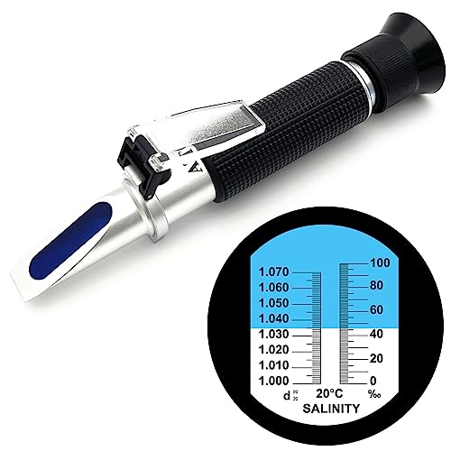 Salinity Refractometer for Aquarium Seawater Marine Fishkeeping | Salinity Tester 0-100PPT & 1.000-1.070 Salinity Hydrometer Slatwater Refractometer with Automatic Temperature Compensation