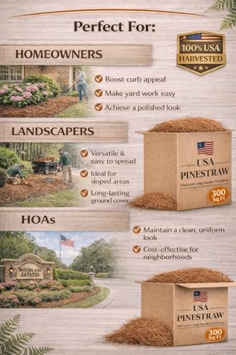 Long Needle Pine Straw Mulch - 300 Sqft Coverage 1 Set - Premium USA Harvested PineStraw for Landscaping, Weed Control, Moisture Retention & Erosion Control - USA Pinestraw - size: Pine Needle Mulch - 300 Sqft 1 set