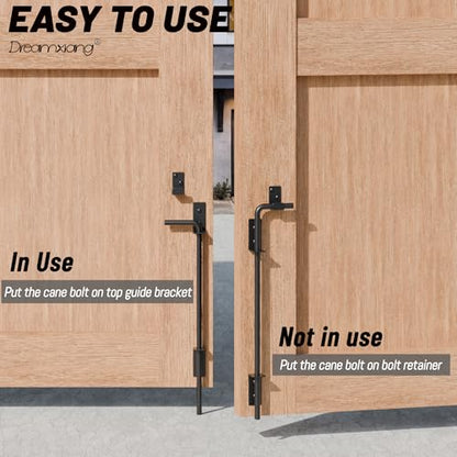 18" Heavy Duty Cane Bolt Gate Drop Rod Extra Thick Hardware Ground Latch for Wood PVC Vinyl Metal Fences Gates, Double Doors, Black Solid Steel-2 Pack - color: 18 Inch