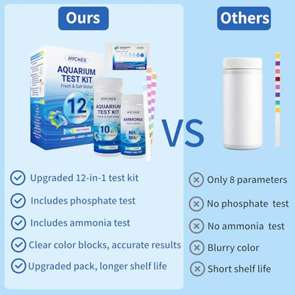 12 in 1 Accurate Aquarium Test Kit, Fresh and Salt Water Test Strips | 170 Strips, Fish Tank Aquariums Water Test Kit, Easy Fast Test Way, Multiple Uses, Includes Ammonia Phosphate Strips and More