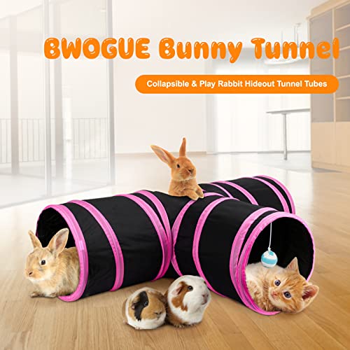 BWOGUE Bunny Tunnels & Tubes, 3-Way Collapsible Rabbit Hideout for Bunnies | Small Animal Hideout for Play, Peephole for Exploration, Ball Toy for Play, Folds Flat for Storage, Guinea Pigs and Kittens - color: Rose Red