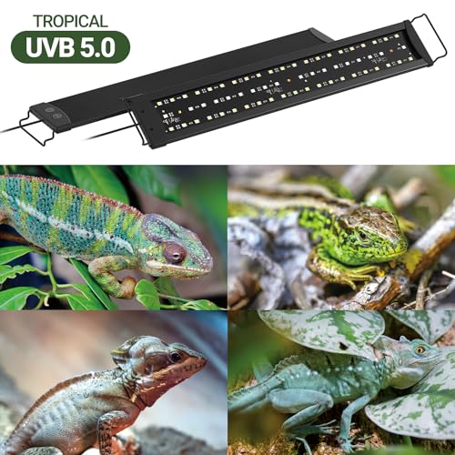WACOOL TERRA Dimming LED UVB Reptile Light, 24“ LED Reptile Light Bar with Brightness Adjustment & 3 Light Modes, UVB 5.0