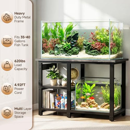 AQQA Aquarium Stand 31×18 Inch, 620LBS Heavy Duty Metal Frame | 3-Tier Storage Shelves Fish Tank Stand, 5-in-1 Outlets, Ideal for Aquariums, Reptiles, Terrariums for 35-40 Gallon Tanks - size: M for 35-40 Gallon (With power outlet)