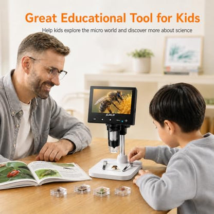 Elikliv Microscope, LCD Digital Coin Microscope 1000x, Coin Magnifier with 8 Adjustable LED Lights, PC View Compatible with Windows/MacBook, EDM4, 4.3-Inch - color: White
