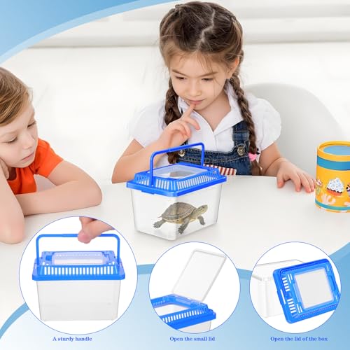 SEWACC Plastic Turtle Tank with Lid, Portable Aquarium Enclosure for Home and Travel, Clear Reptile Carrier Box for and Lizards, Sturdy Pet Habitat