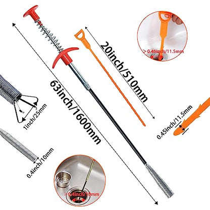 SDTC Tech 6-Pack Drain Snake Kit for Sewer Toilet Kitchen Sink Bathroom Tub | 6-Pack 64 Inch Snake Drain Cleaner and 20 Inch Hair Clog Remover Flexible Spring Pipeline Claw Hook Retriever - color: 5pcs 20inch+ 1pcs 64inch