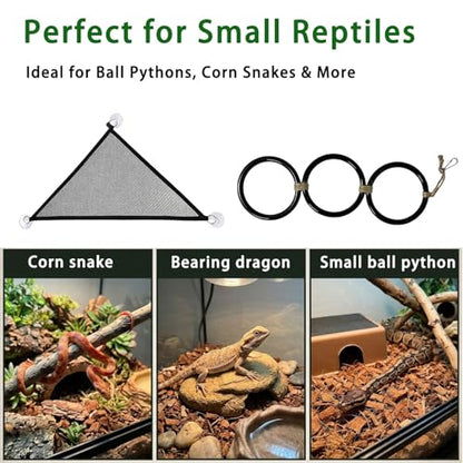 Ball Python Tank Accessories Snake Hammock & Climbing Rings Set | Ball python tank accessory set with snake hammock climbing rings and suction cups for reptile enrichment and habitat setup - color: Black Ring