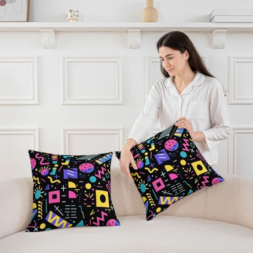 Erosebridal Memphis Throw Pillow Covers Retro 80S 90S Hip Hop Cushion Covers 16X16 Set of 2,Modern Colorful Geometric Cushion Cases Fashion Style Decorative Pillowcases - color: Black Pink Yellow, size: 16" x 16" (Pack of 2)