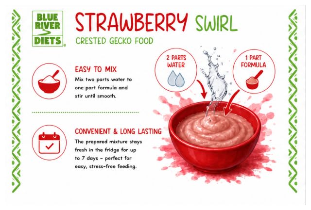 Blue River Diets Crested Gecko Diet | Strawberry Swirl | All Natural Low Fat Complete Gecko Food | 2.1oz